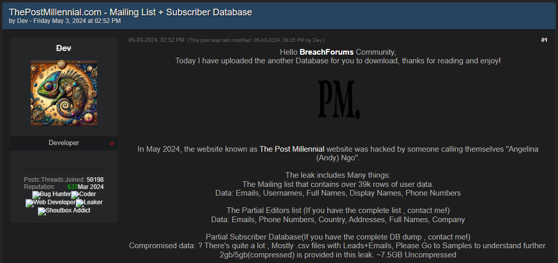 BreachForums post