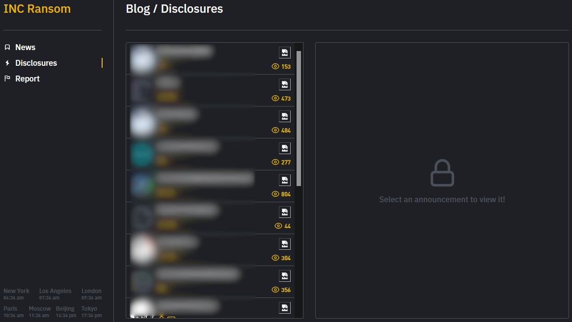 The new INC Ransom extortion page