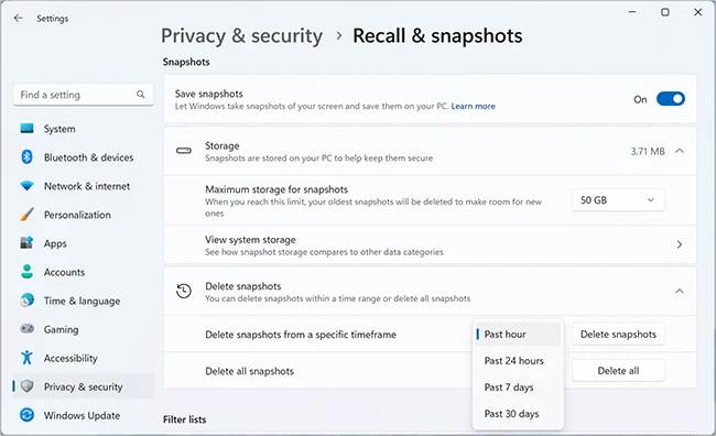 Windows Recall security privacy