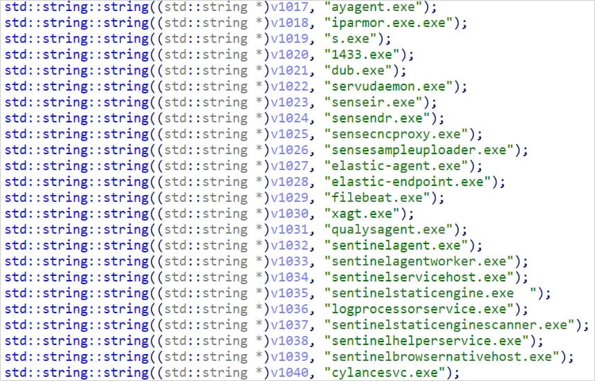 Hardcoded EDR list