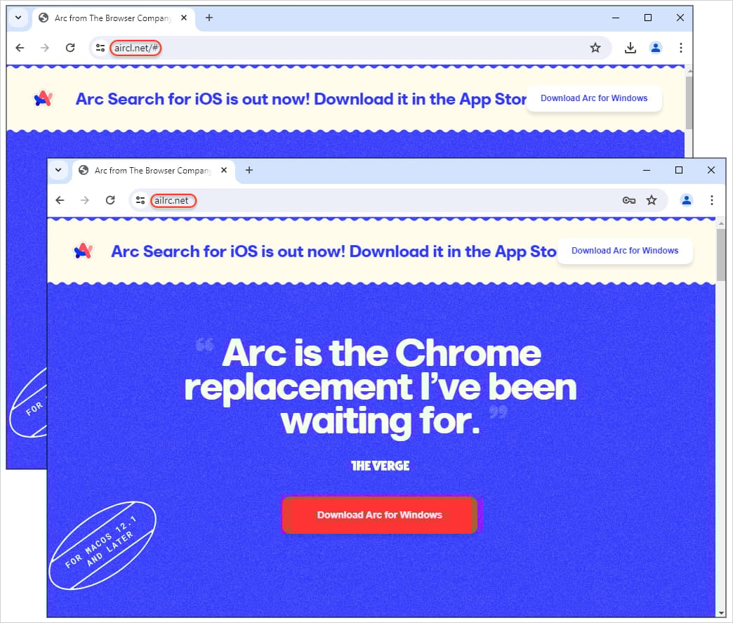 Typosquatting clone sites dropping malware