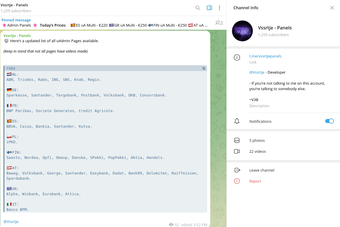 Phishing kit promoted on Telegram