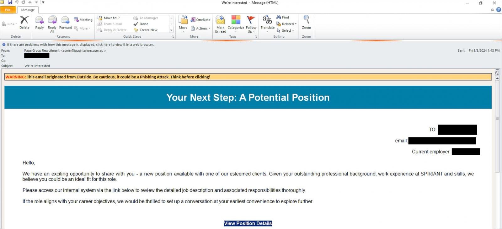 The phishing email
