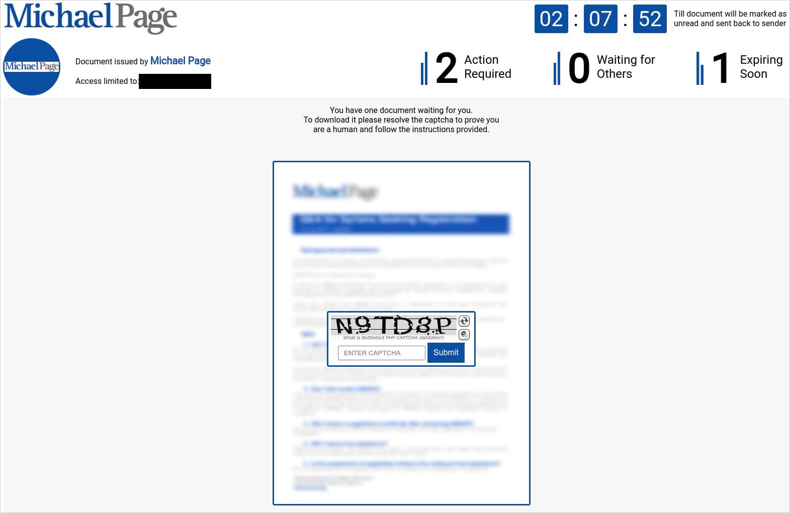 Deceptive landing page