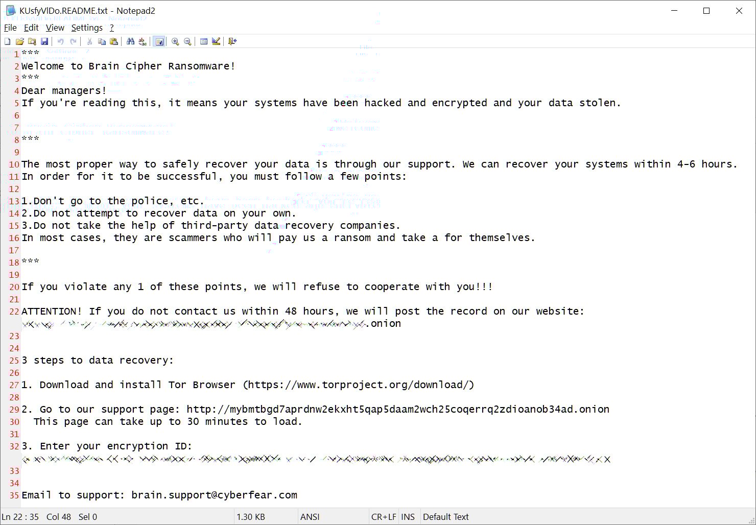 Brain Cipher ransom note