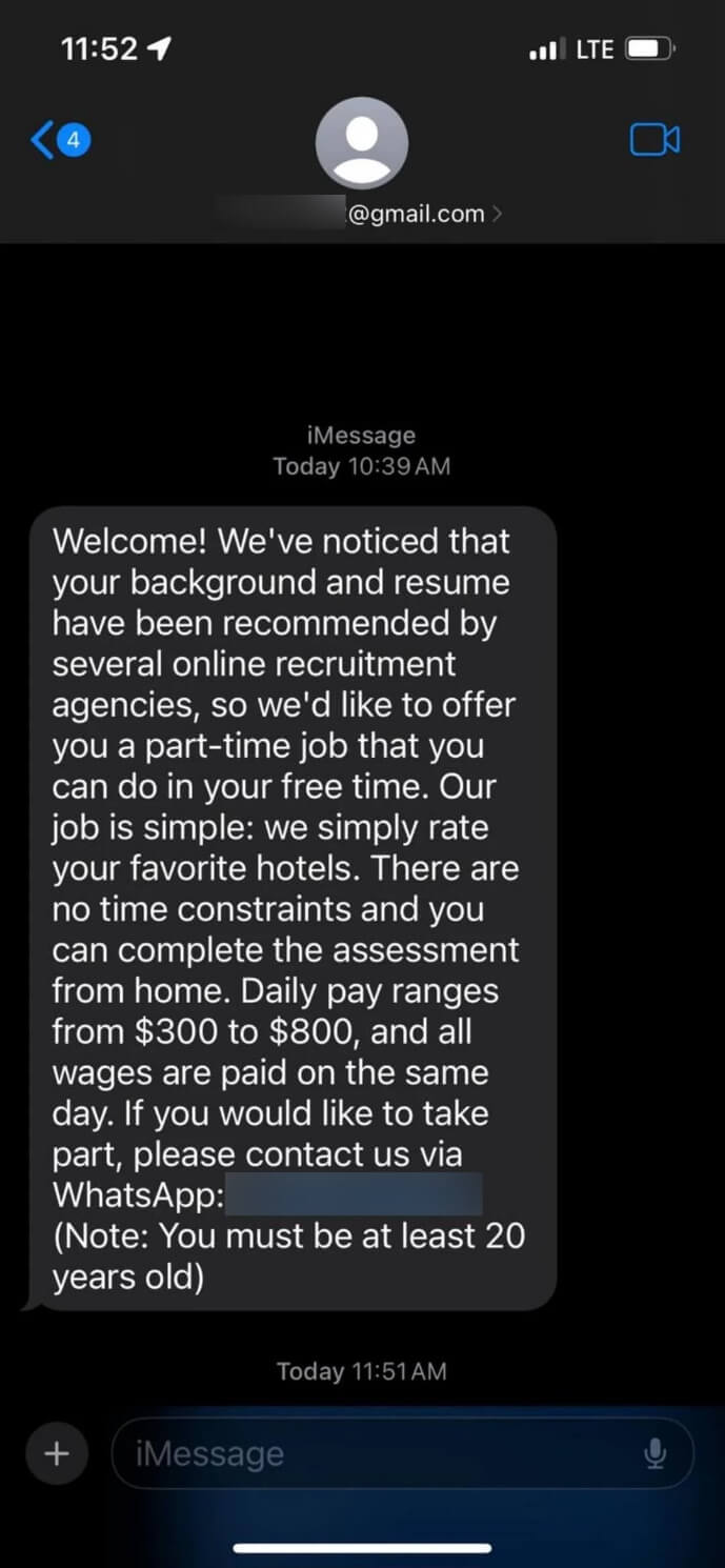 Figure 2: Bogus job offer (Source: Reddit) Figure 2. Booking scam