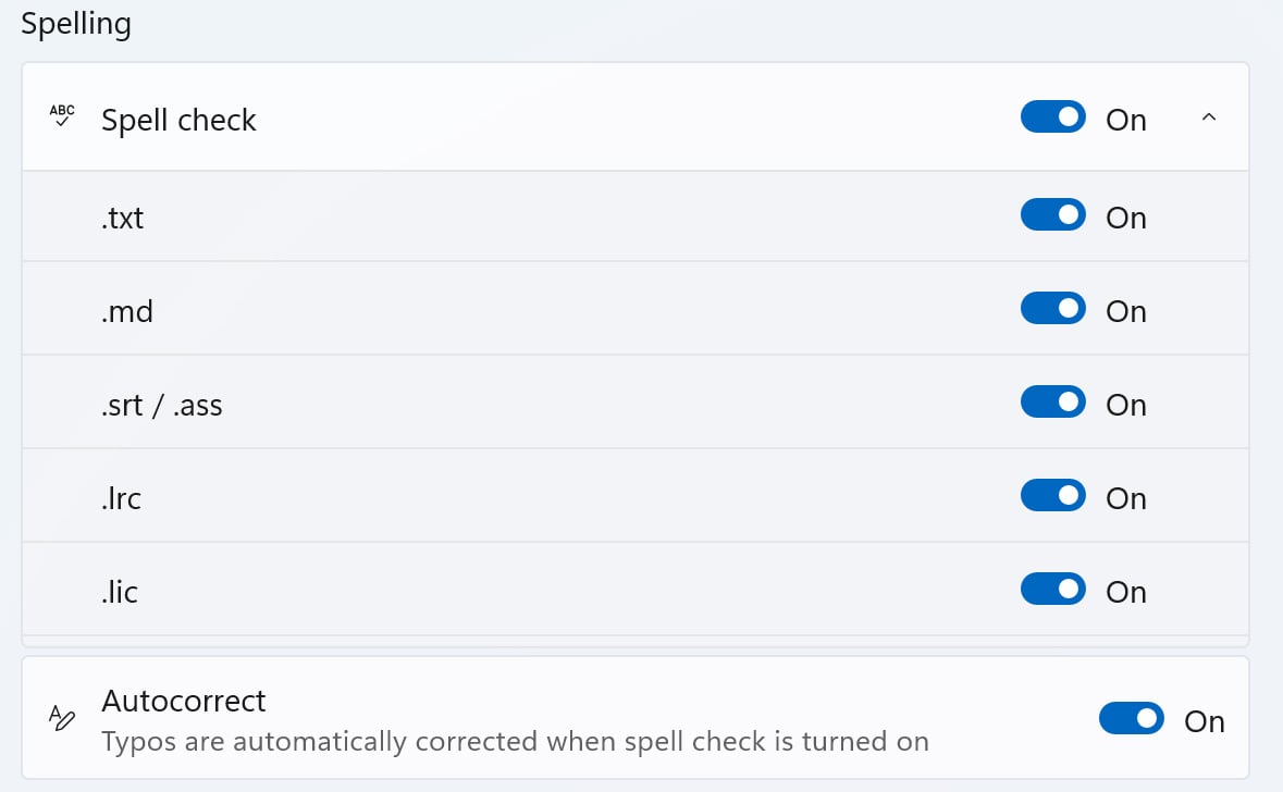 Windows 11 Notepad spell check and autocorrect settings