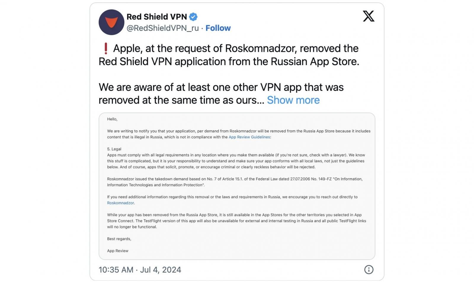 Apple notification to VPN provider