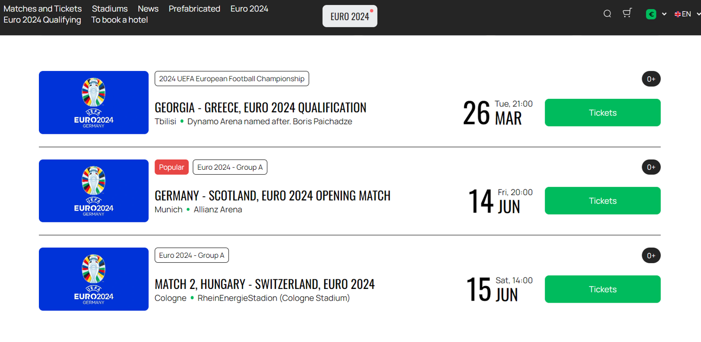 Ticket Heist website for UEFA EURO 24 Championship