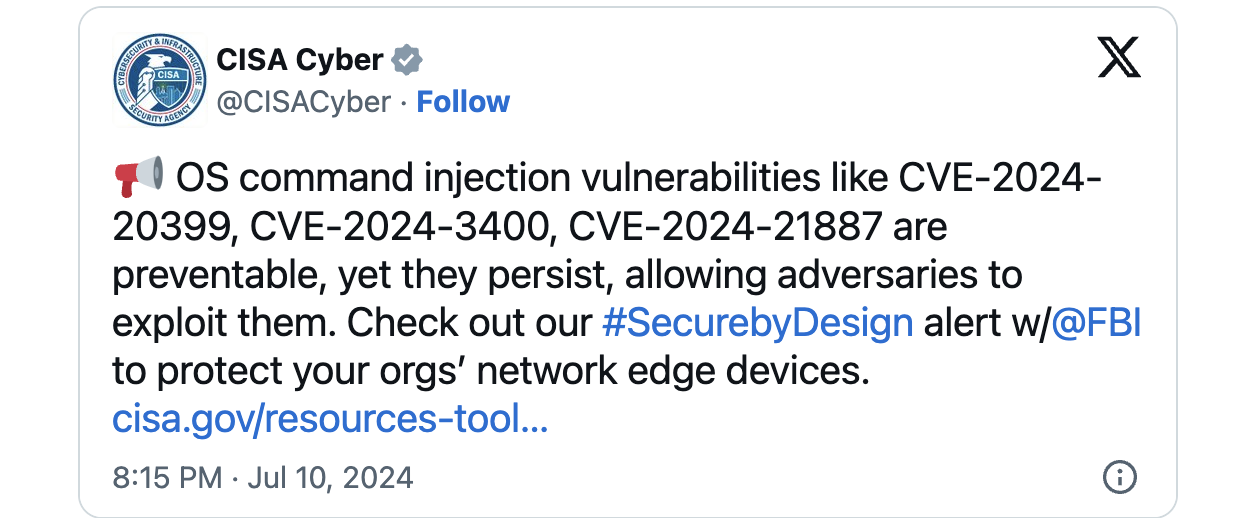 CISA OS command injection tweet