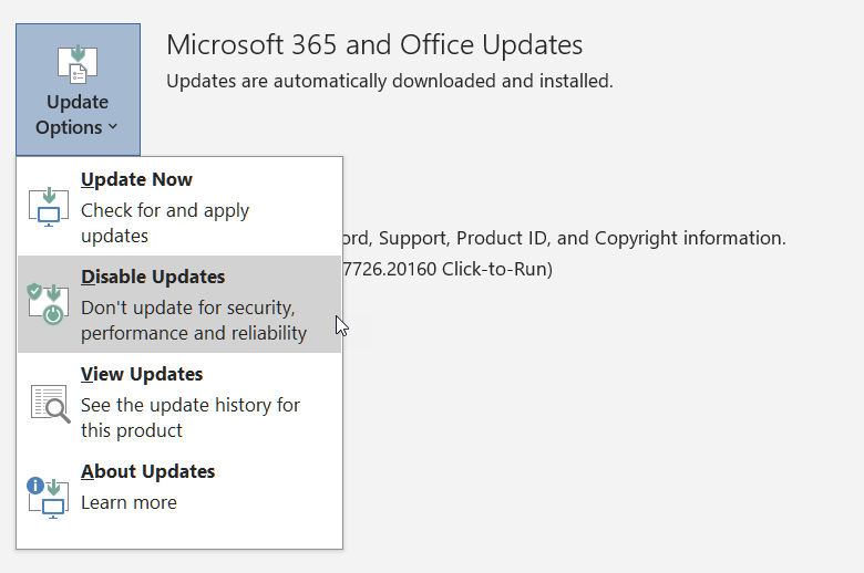 Disabling Office updates