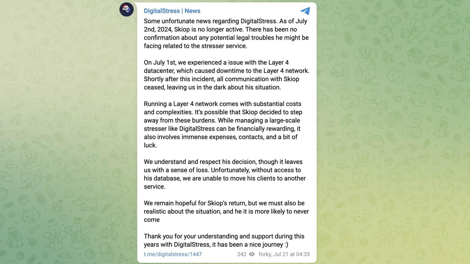 DigitalStress owner arrest confirmation