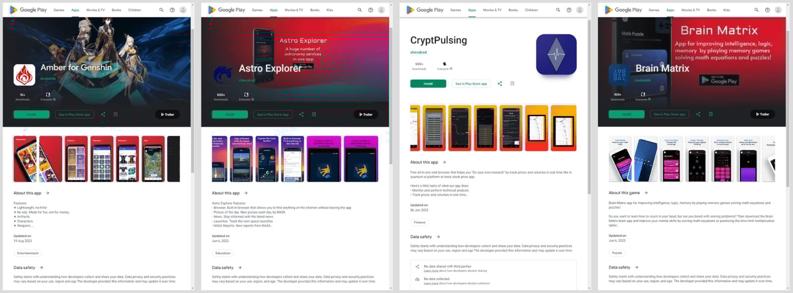 Four apps that drop Mandrake on the victim's device