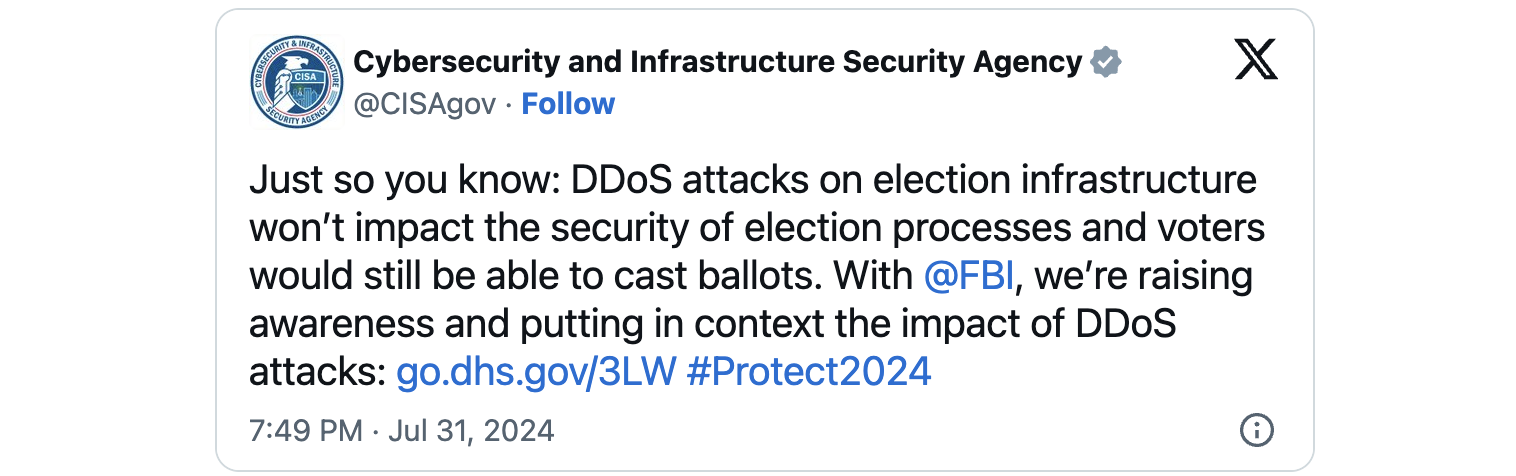 CISA FBI elections DDoS PSA