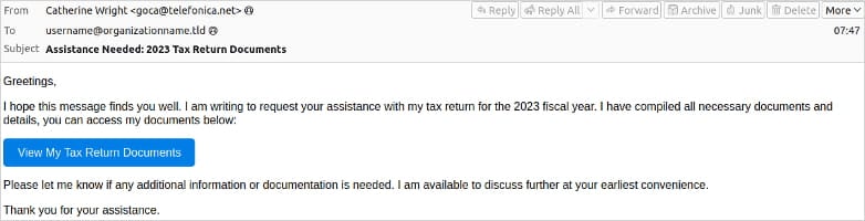 Malicious email sample