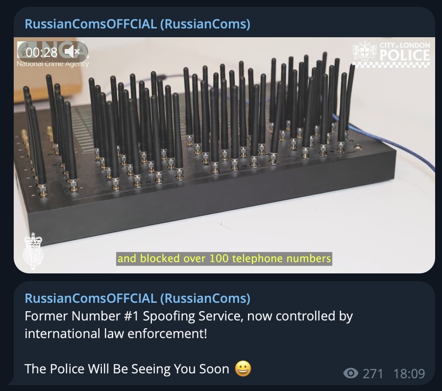 NCA message on Russian Coms Telegram channel