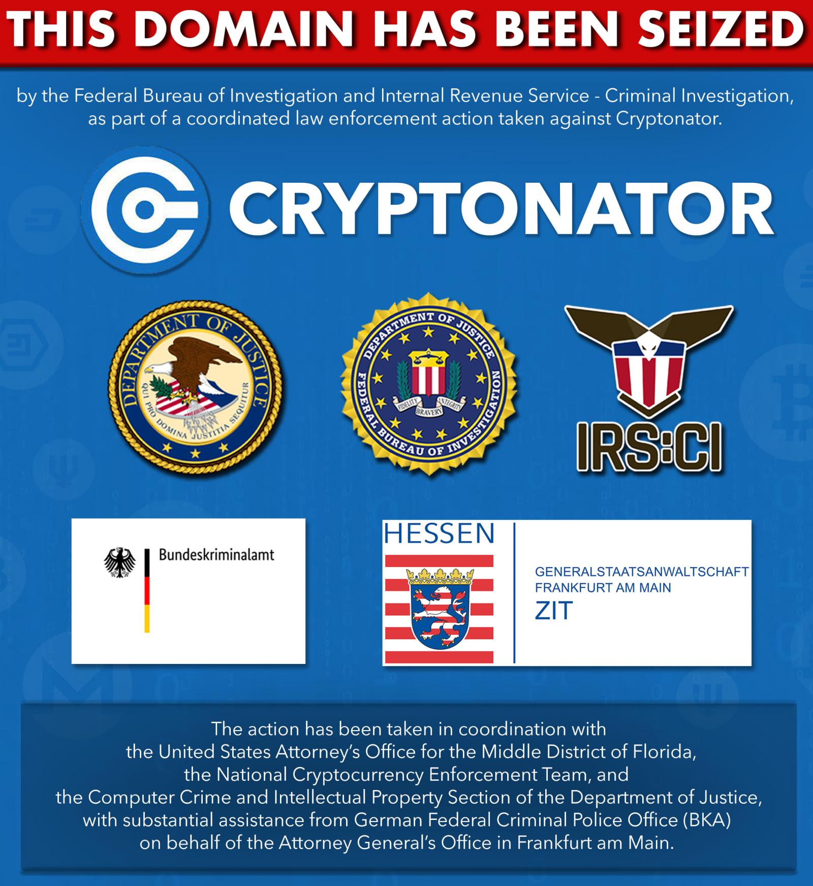 Seizure banner on cryptonator.com