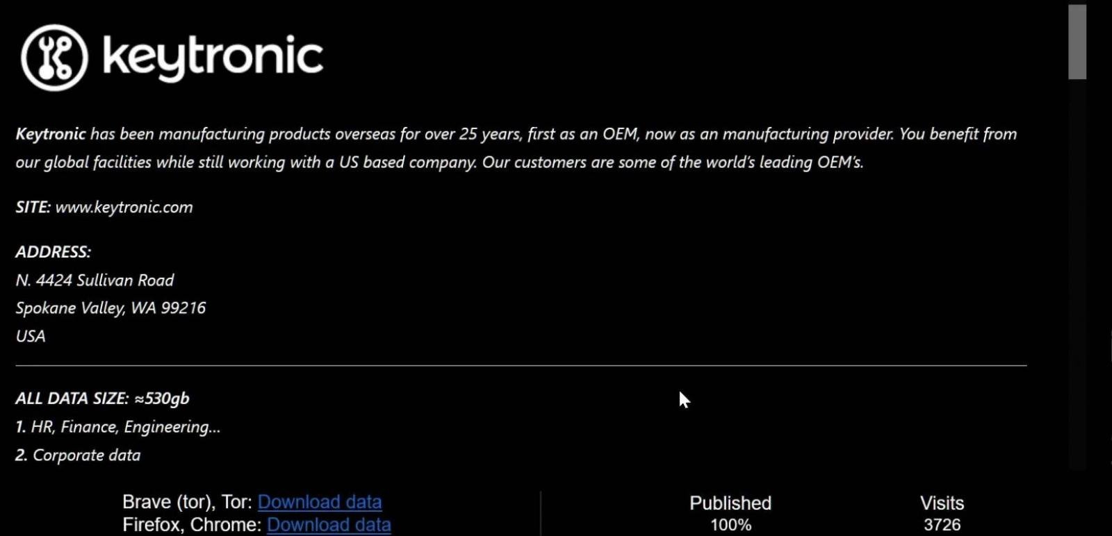 Black Basta Keytronic data leak