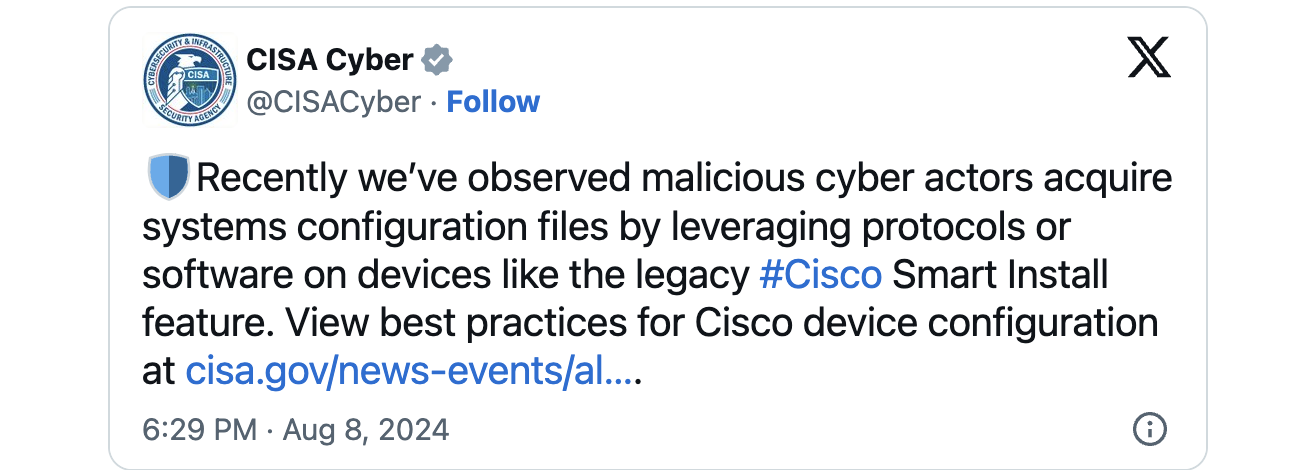 Cisco Smart Install warning