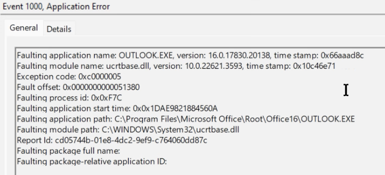 Classic Outlook crash