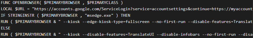 Script part that launches Chrome or Edge in kiosk mode