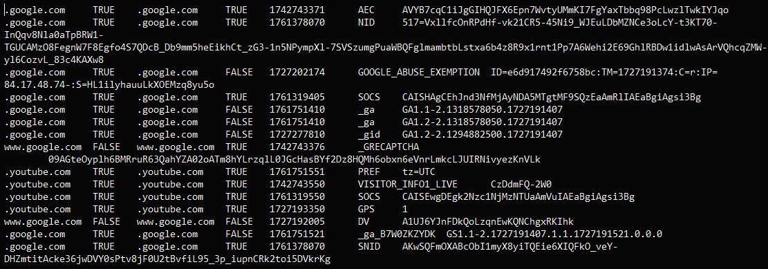 Extracted cookies from Chrome 129, using latest Lumma