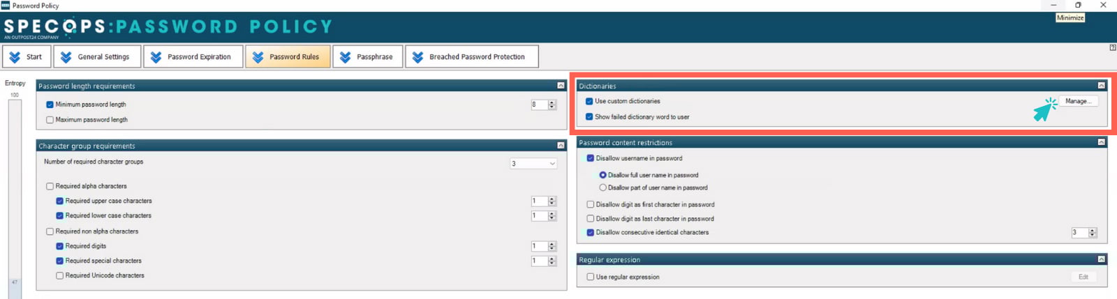 Specops Password Policy settings
