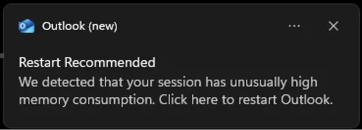 Outlook restart alert
