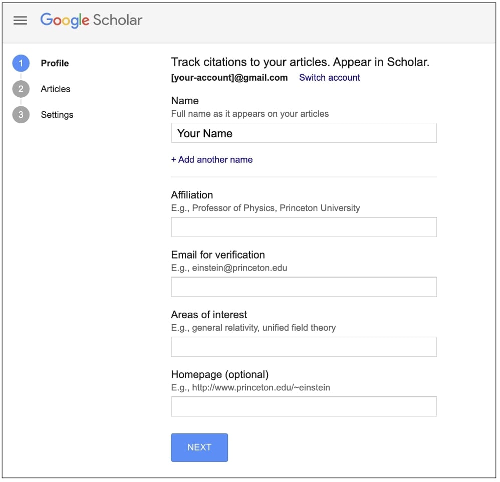 Creating a Google Scholar author profile