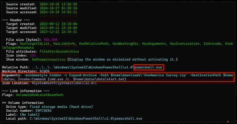 LNK file contents