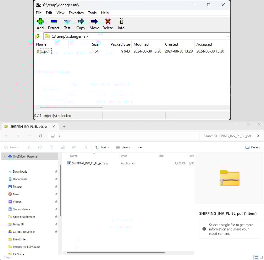 7zip (top) and Windows File Explorer (bottom) opening the same file