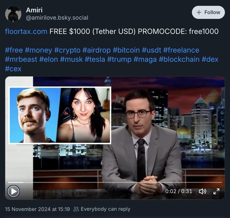 airdrop scam on BlueSky