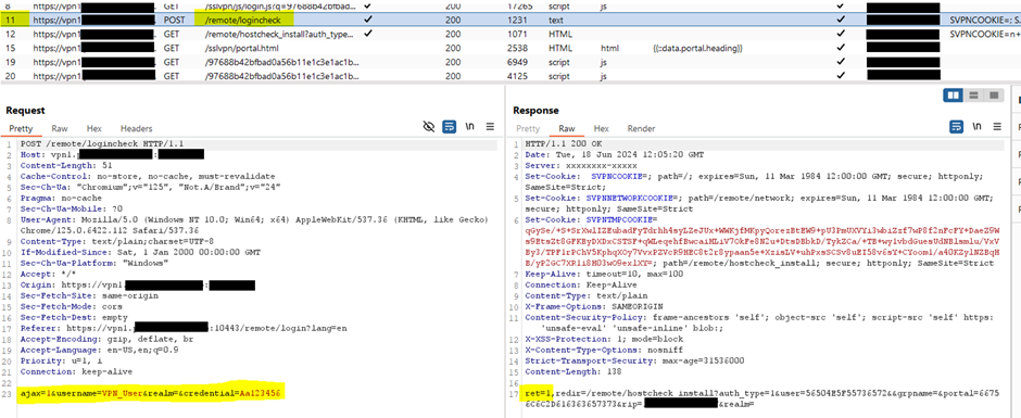 FortiClient VPN server returning value for valid credentials in authentication stage