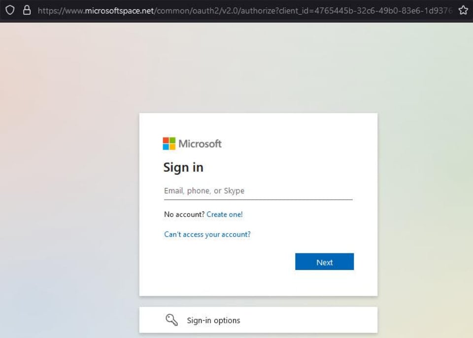Microsoft 365 phishing page