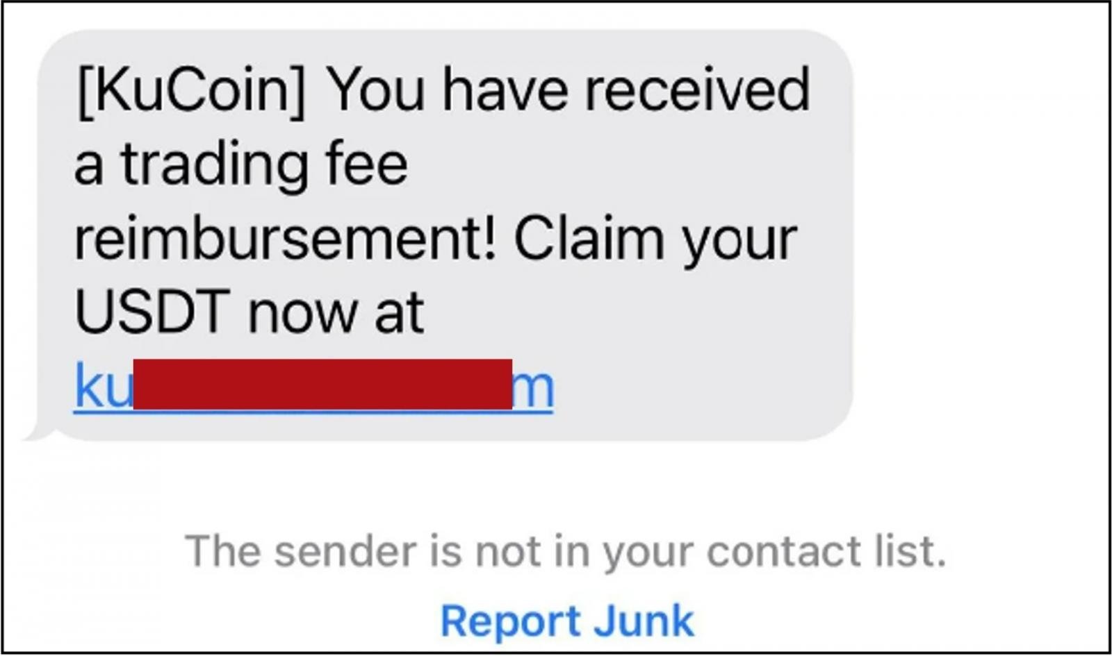 KuCoin phishing text message