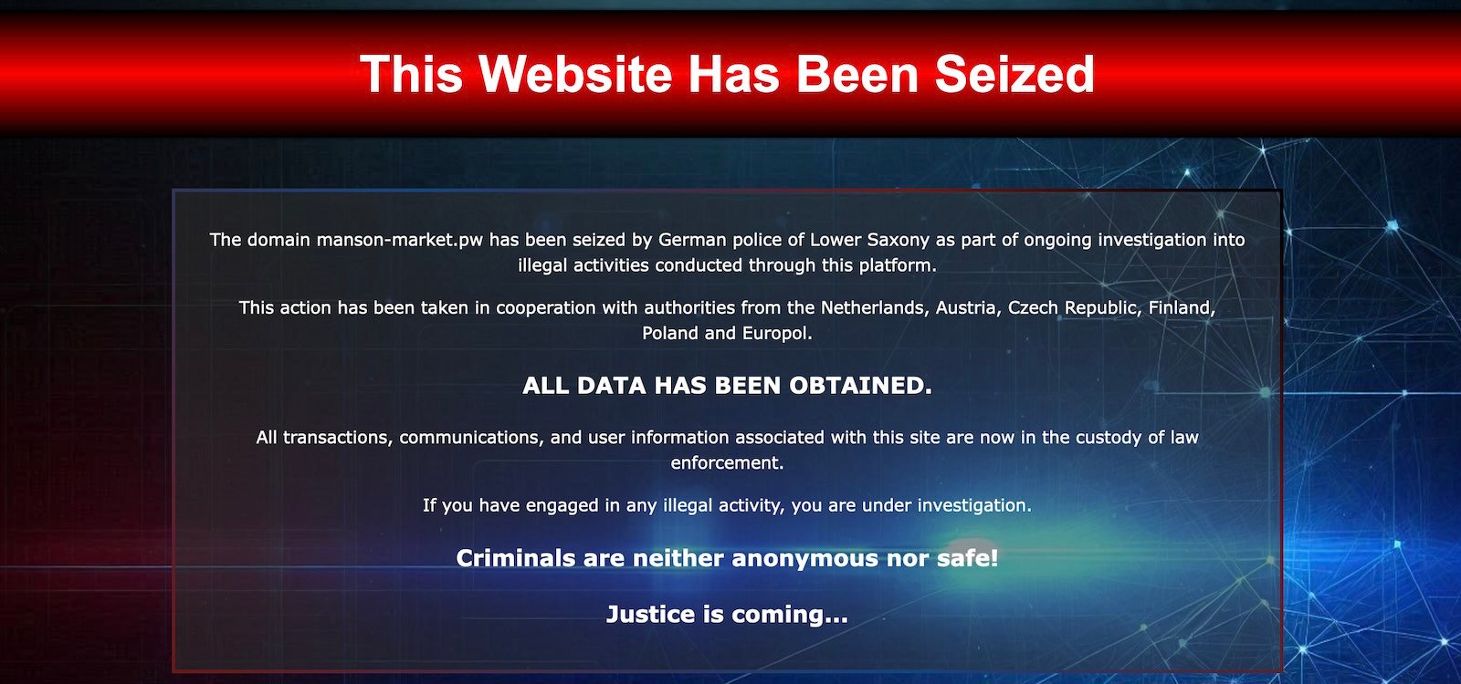 Manson Market seizure banner