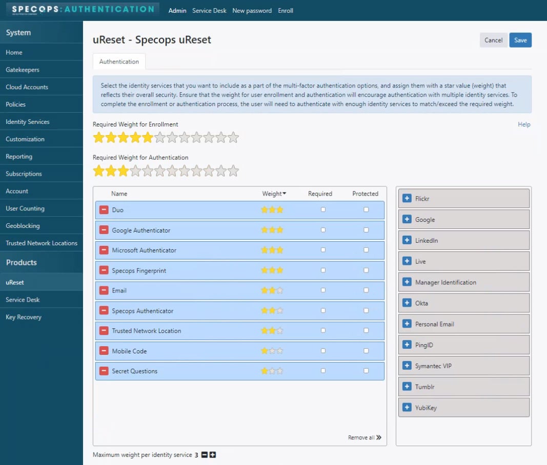 Specops Authentication reset feature