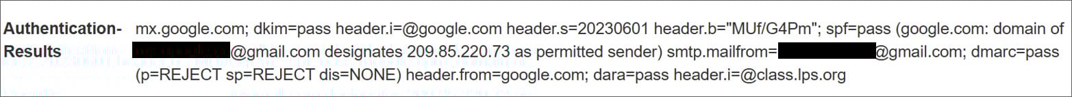 Mail headers sent in Google Calendar spam