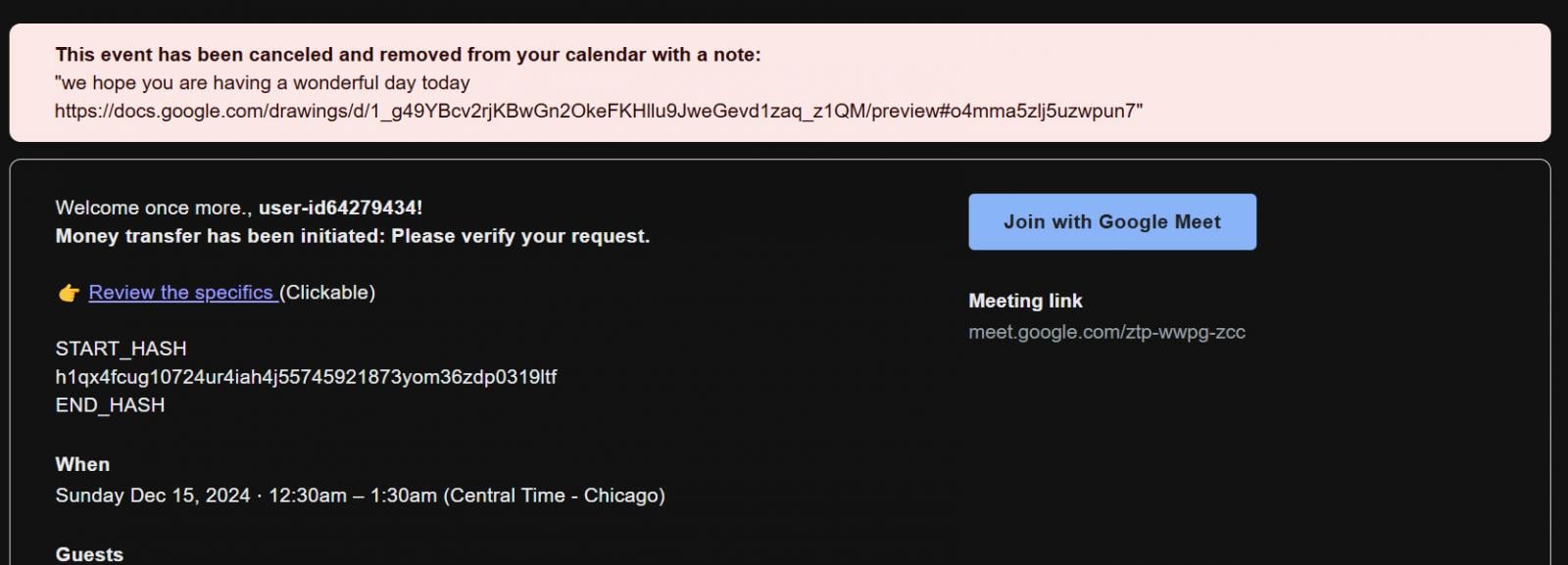 Using Google Drawings as part of Google Calendar phishing