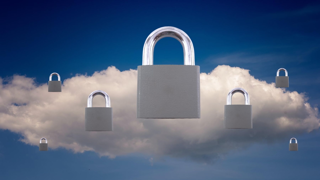 A cloud with multiple padlocks A cloud with multiple padlocks