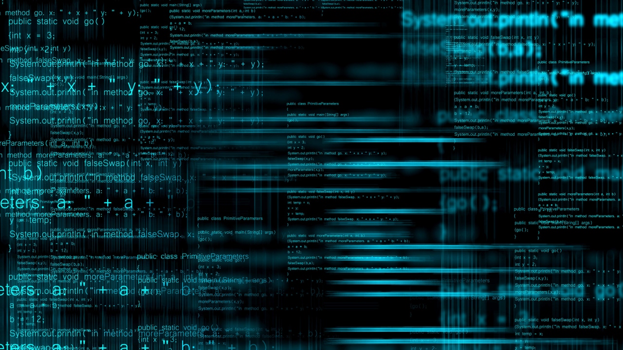 Programming code in blue on a black background Programming code in blue on a black background