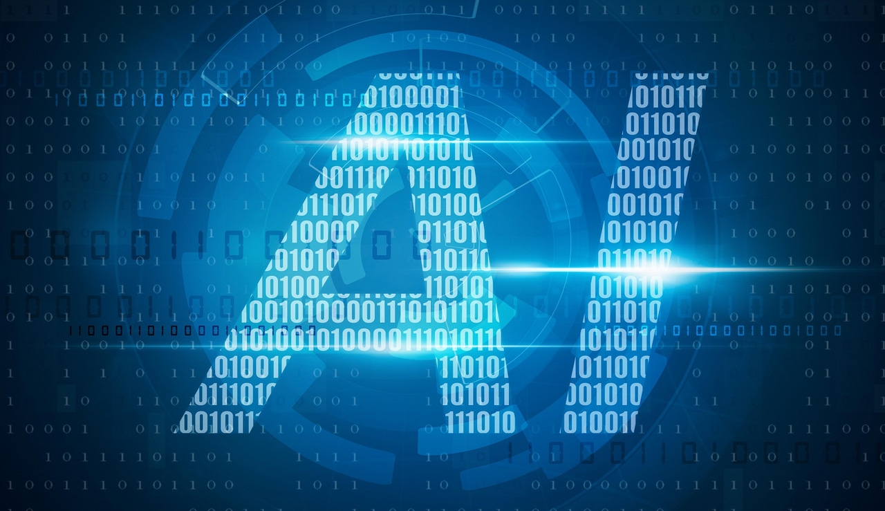 The letters AI made out of binary code