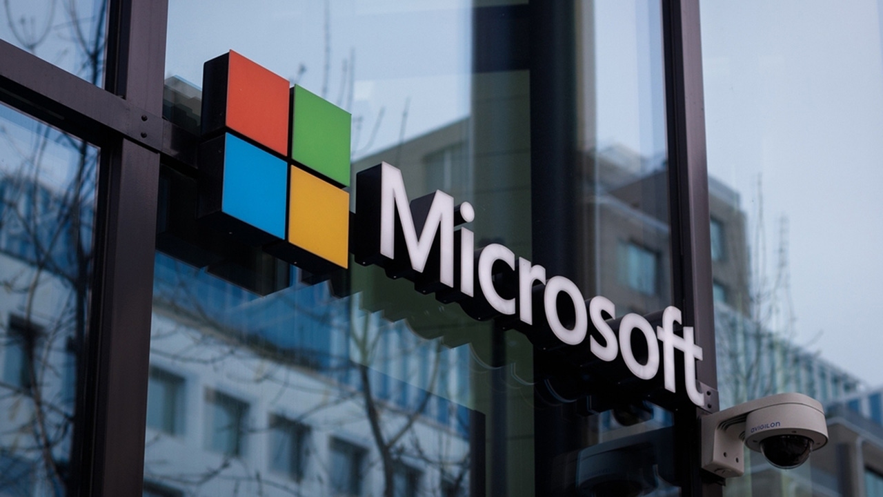 Microsoft logo signage on a building Microsoft logo signage on a building