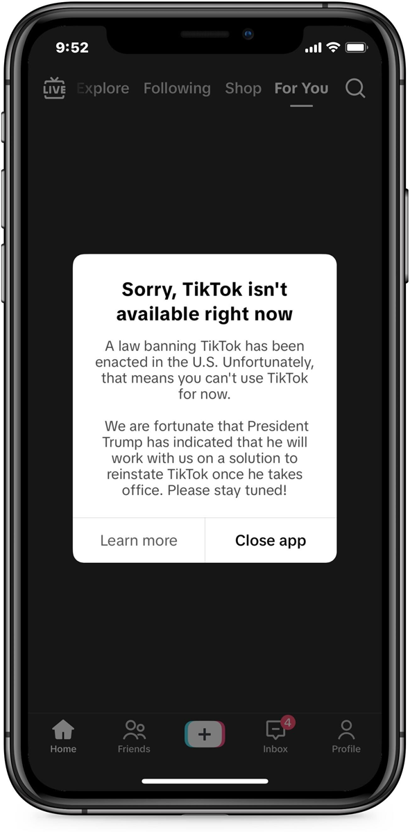 TikTok app shut down in the U.S.