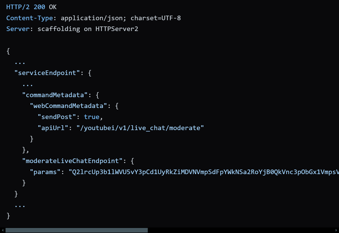 Response from the YouTube API